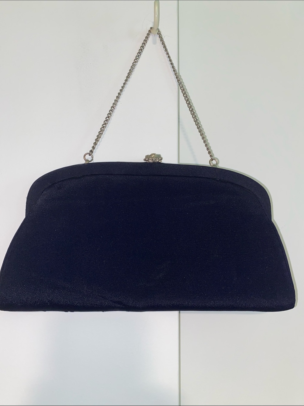 Classic Navy Blue Evening Clutch with Chain Strap